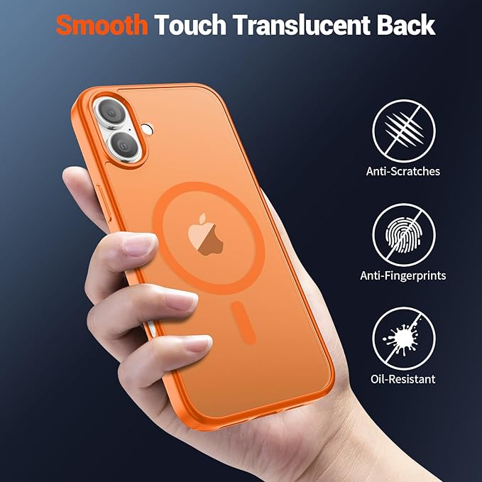 SUPFINE Magnetic for iPhone 16 Plus Case (Compatible with MagSafe) (Military Grade Drop Protection) Translucent Matte Shockproof Phone Cover,Starry Orange