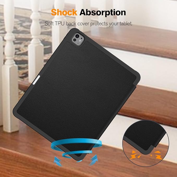 Fintie SlimShell Case for iPad Pro 13-inch (M5) 2025 / (M4) 2024 - [Built-in Pencil Holder] Soft TPU Protective Stand Back Cover with Auto Wake/Sleep, Black