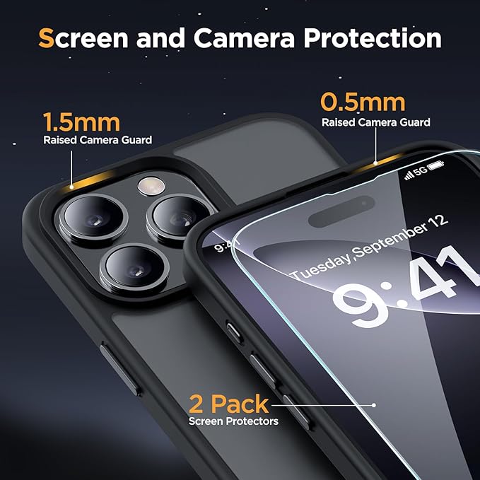 Miracase 2025 Upgraded Magnetic for iPhone 16 Pro Max Case, [Compatible with MagSafe] [Military-Grade Protection], Anti-Fingerprint, Slim Case for 16 Pro Max 6.9 inch with Screen Protector- Black