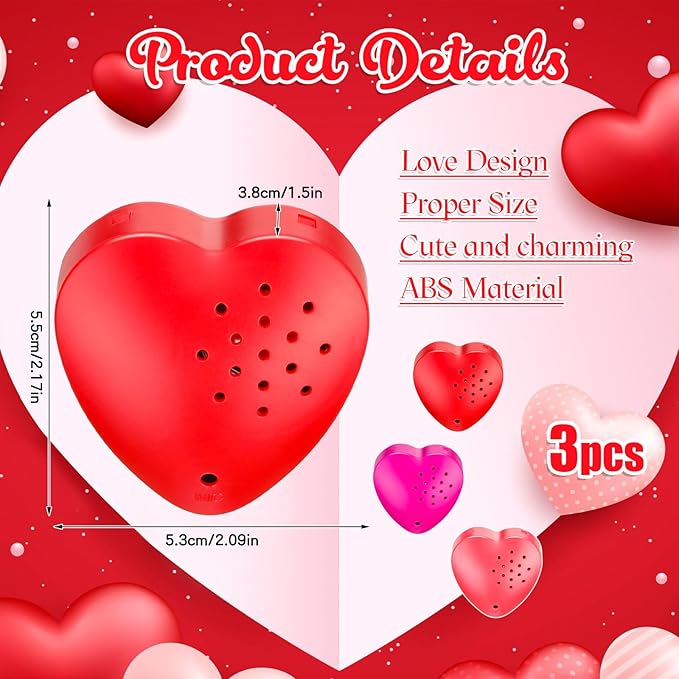 Copkim 3 Pcs 20 Seconds Valentine's Voice Recorder for Stuffed Animal Heart Shape Sound Recorder Push Button Recordable Device Sound Module for Gift Recording Voice Message(Red, Rose Red, Pink)