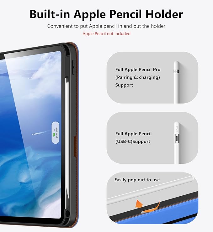 DTTO for iPad Air 11 inch Case M4 / M3 / M2 (2026/2025/2024), iPad Air 5th / 4th Gen (2022/2020), 360 Degree Rotating Premium Leather Folio Stand Cover with Pencil Holder, Royal Blue