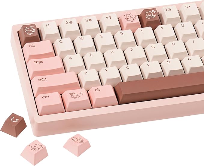 Marshmallow Theme PBT Keycaps 134 Keys - Five-Sided Dye-Sublimation Cherry Profile Keycap, Custom Cute Cat keycaps for Cherry MX Mechanical Keyboards 60% 75% 100% (Pink)