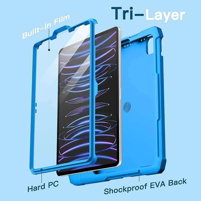 JETech Kids Case for iPad Pro 11 Inch (2022/2021/2020/2018 Model), iPad Air 5/4 (10.9-Inch) with Built-in Screen Protector, Shockproof Full-Body Handle Stand Tablet Protective Cover (Blue)