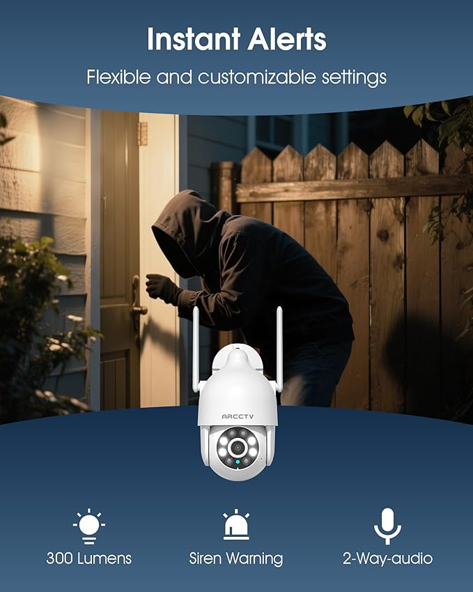 ARCCTV 2K Security Cameras Outdoor, 360°Pan-Tilt View 2.4G/5G WiFi Security Camera with Motion Tracking, Spotlight & Siren, 2-Way Audio, Full Color Night Vision, Waterproof (2 Pack)