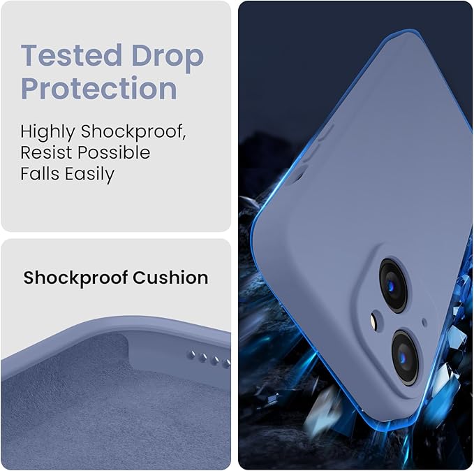 FireNova Designed for iPhone 15 Case, Silicone Upgraded [Camera Protection] Phone Case, Soft Anti-Scratch Microfiber Lining Inside, 6.1 inch, Lavender Gray