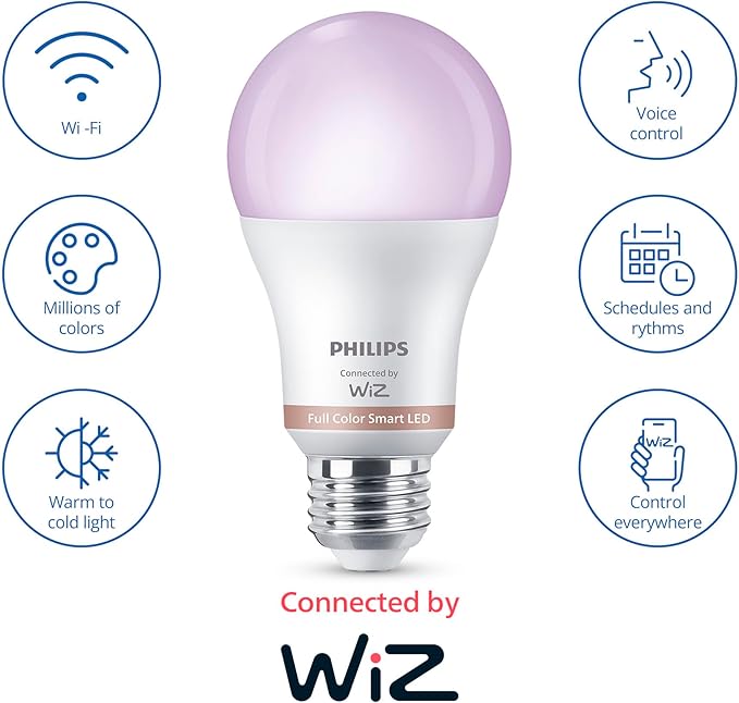 Philips Smart Lighting Connected Light Bulbs, 2-Pack, Color A19 60W 800LM E26 Indoor LED Lights, Smart Bulbs with Motion Detection, Control with Voice or App