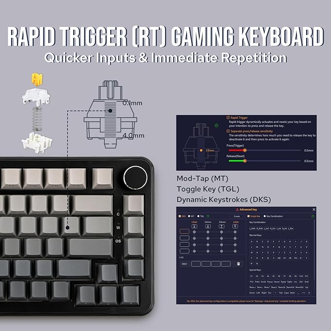 MechLands AJAZZ AK820 MAX HE Hall Effect Magnetic Gaming Keyboard, Adjustable Actuation, 8KHz Polling Rate, Wired Rapid Fast Keyboard, Creamy Gasket, RGB Backlight, NKRO for Win/Mac (Gradient Grey)