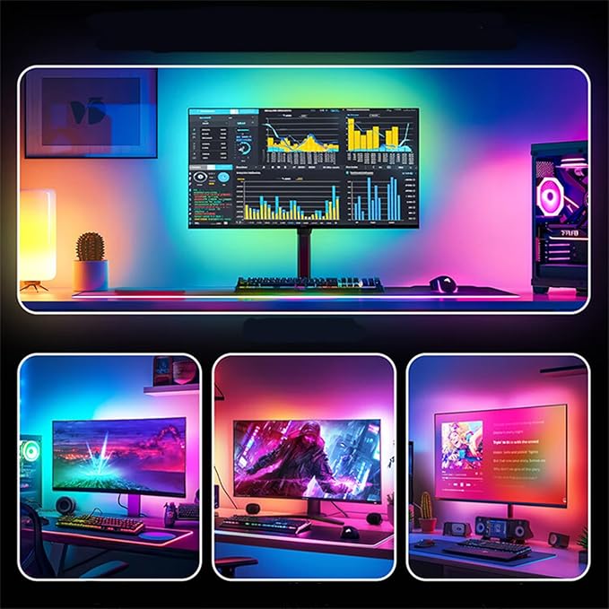 Monitor LED Backlights, RGB Screen Desk Light PC, Computer Light Bar Behind Monitor, LEDs for Desk Gaming, USB Port, LED Strip Lights that Sync with Screen Color or Music(24 inches)