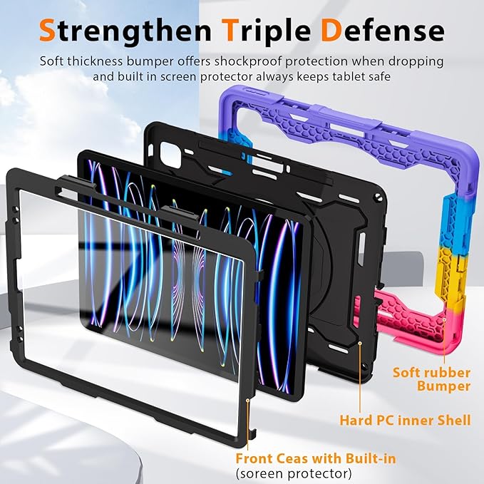 ROISKIN for iPad Pro 12.9 -Inch Case (6th, 5th, 4th & 3rd Gen)with HD Screen Protector, 360 Stand, Handle, Pencil Holder,Shoulder Strap[15ft Drop Protection]Rugged Bulky Full Body 12.9 iPad Pro Case