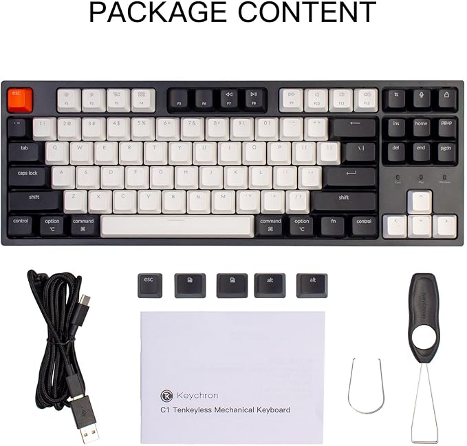 Keychron C1 Wired Mechanical Keyboard TKL, RGB Backlit with Double-Shot ABS Keycaps, 87 Keys Hot-Swappable Pre-lubed Tactile Switch Compatible with Mac Windows