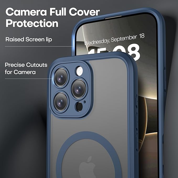 ImpactStrong Magnetic Guard for iPhone 16 Pro Case [Camera Protection] [Military Grade Drop Tested] [Compatible with MagSafe] Slim Translucent Matte Phone Case (6.3") - Navy Blue