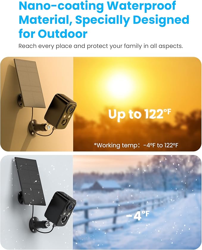 FOAOOD Security Cameras Wireless Outdoor with Solar Panel Cameras for Home Security, Home Camera with Color Night Vision, PIR Human Detection, 2-Way Talk, IP66 Waterproof, (2Packs-Black)
