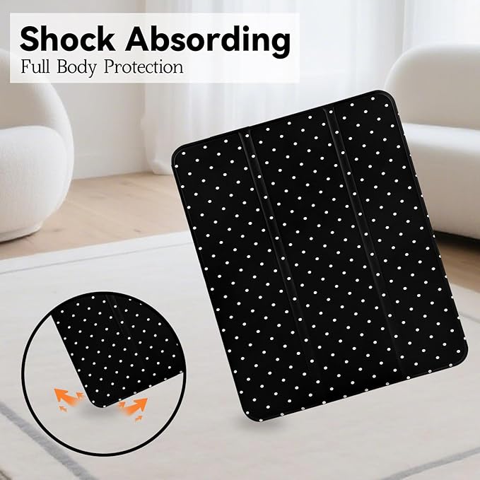Lovmooful Compatible for iPad Pro 11-Inch,2022/2021/2020/2018 Model(4th/3rd/2nd/1st Generation) Case with Pencil Holder Cute Polka Dot with Aesthetic Design Soft TPU Trifold Stand Protective-Black
