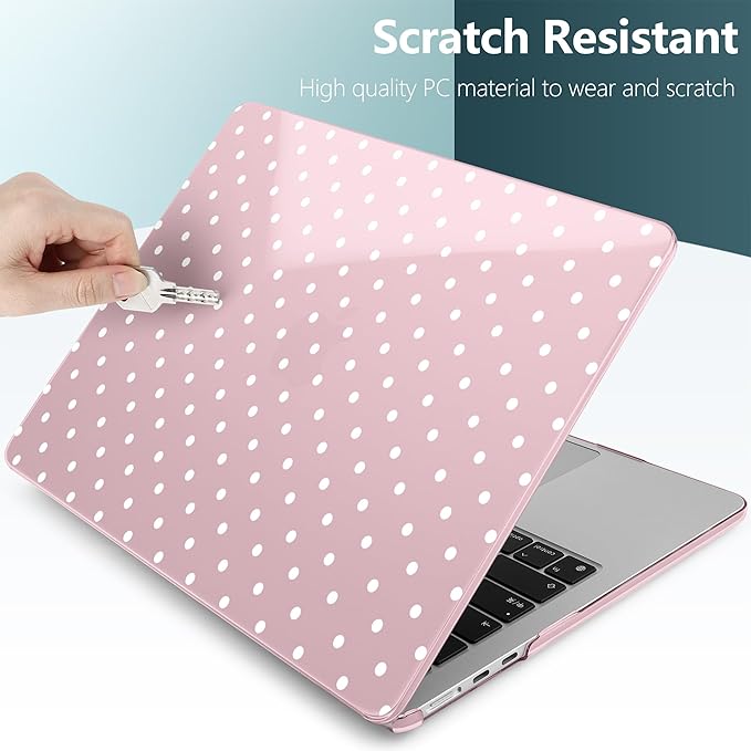 DONGKE Compatible with M5 MacBook Air 15 inch Case 2026 2025-2023 A3448 A3241 A3114 A2941 M4 M3 M2 Liquid Retina Display Touch ID, Protective Hard Shell Cover & Keyboard Skin - White Polka Dots
