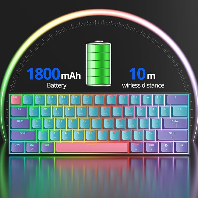 Fogruaden 60 Percent Wireless Gaming Keyboard, Wired/Bluetooth Mechanical Keyboard 60%, RGB Backlit, Hot-Swappable Red Switch