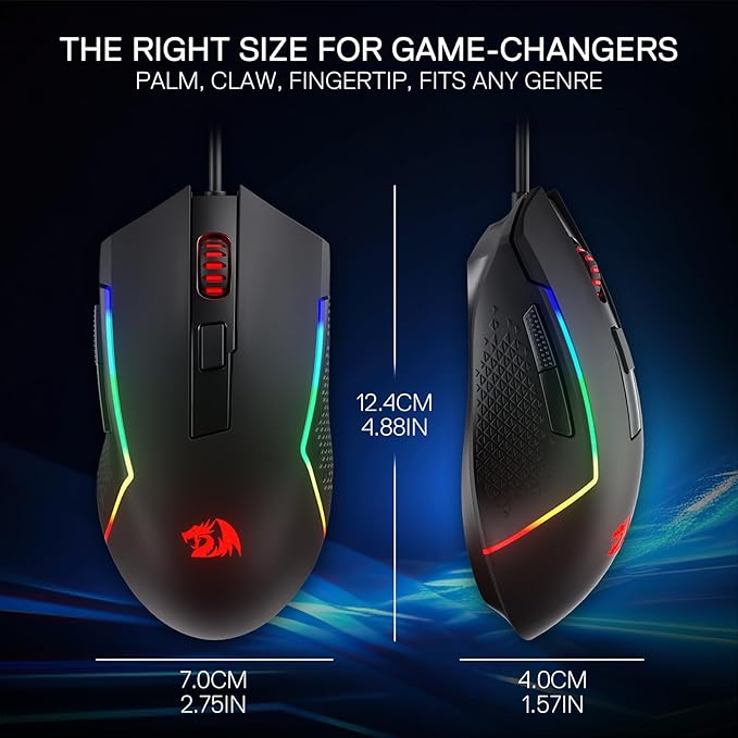 Redragon M616 RGB Gaming Mouse, 10000 DPI Wired Optical Mouse with 6 Programmable Buttons & 8 Backlit Modes, Software Supports DIY Keybinds