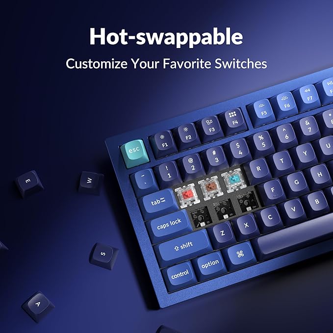 Keychron Q3 Wired Custom Mechanical Keyboard Knob Version, TKL Tenkeyless QMK/VIA Programmable Macro with Hot-swappable Gateron G Pro Brown Switch Compatible with Mac Windows Linux (Blue)