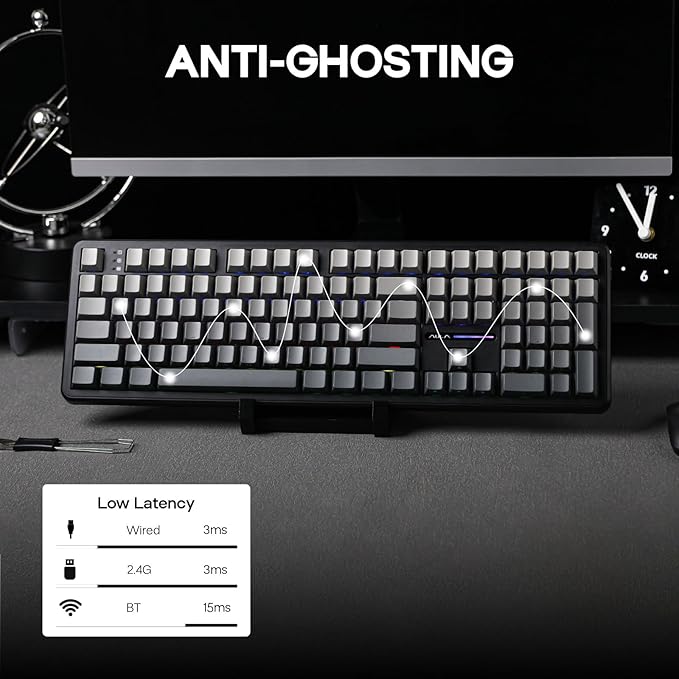 EPOMAKER Aula F108 Wireless Gaming Keyboard, Full Size Mechanical Keyboard with 4000mAh Battery, 108 Hot-Swappable and Programmable Keys, RGB Backlight, for Mac/PC/Android (Black Gradient)