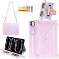 Shiny Case for iPad Pro 11" M5 M4 (2025/2024) Handbag Case, Techcircle Iridescent PU Leather Folio Envelope Pocket Stand Cover with Hand Strap+Shoulder Strap+Pencil Holder+Card Slots, Shiny Lilac