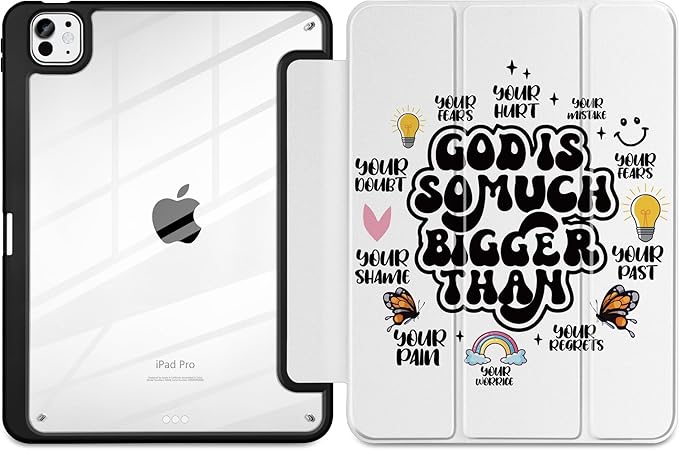 Case for iPad Pro 11 inch (M5) 2025 (M4) 2024 Release with Pencil Holder -Creative Inspiring Design Trifold Cover with Soft TPU Bumper Clear Back Auto Sleep/Wake for Students, Creative slogans