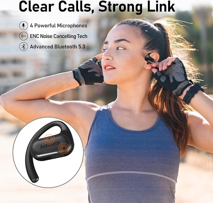 Audiovance OpenComfy CF301 Wireless Headphones for Running, Bluetooth Open Ear Headphones for Sports Gym Workout, Ultra Comfort, Superior Sound, Secure Fit, Ambient Awareness, Black