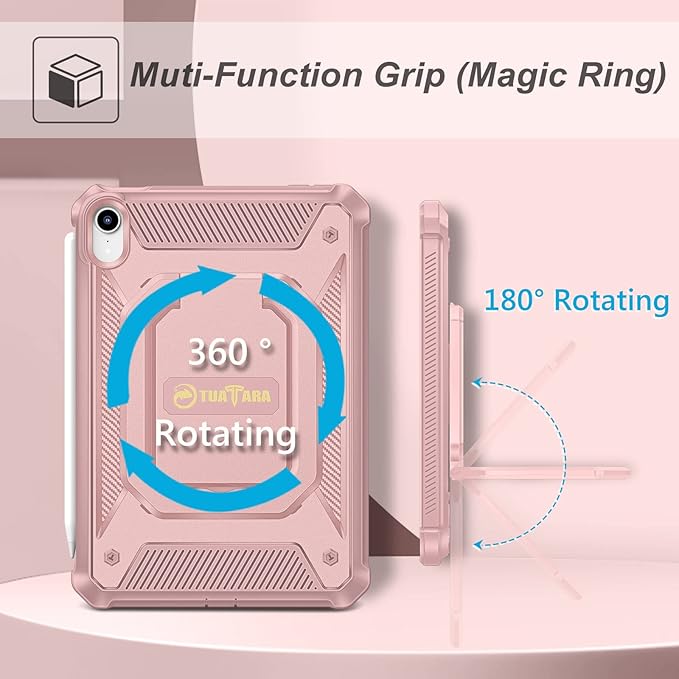 Fintie Case for iPad Mini 7 (A17 Pro, 7th Generation) 2024 / iPad Mini 6 (6th Gen) 8.3 Inch, [Tuatara Magic Ring] 360 Degree Rotating Shockproof Rugged Cover with Screen Protector, Rose Gold