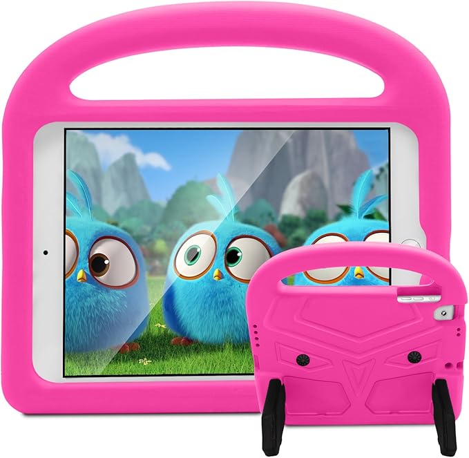 Kids Case for 7.9" iPad mini 5/Mini 4/Mini 3/Mini 2/Mini 1, Friendly Silicone Shockproof Cover with Handle Kickstand for Apple iPad mini 5th (2019), Mini 4th/ 3rd/ 2nd/1st Generation, Pink