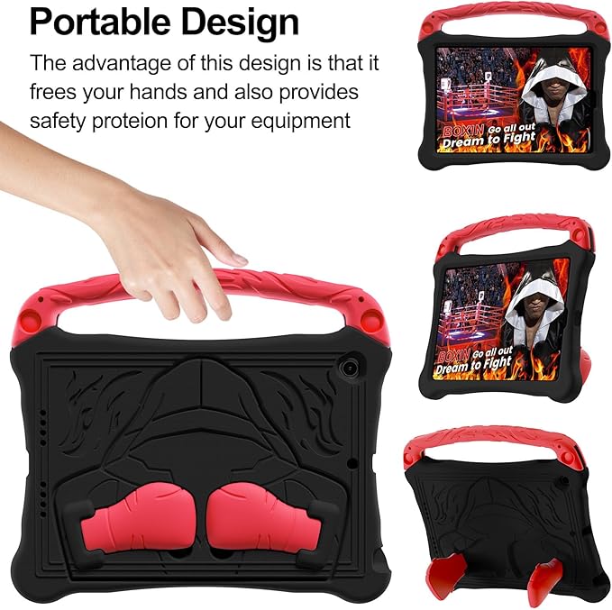 Dteck for iPad Air 3rd Generation and iPad Pro Case 10.5" 2019/2017 Release, Cute Boxing Shockproof Hard Case with Handle/Kickstand/Shoulder Strap, Protective Lightweight Kids-Friendly Cover, Black