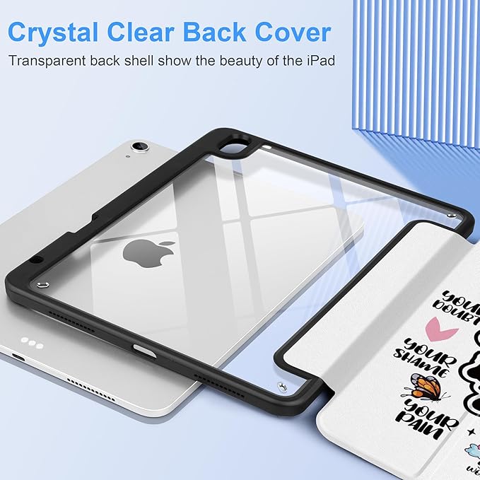 Case for iPad Air 11 inch M4 2026 M3 2025 Release with Pencil Holder - Creative Inspiring Design Trifold Cover with Soft TPU Bumper Clear Back Auto Sleep/Wake for Students, Creative Slogans