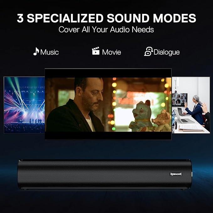 Redragon GS821 Soundbar for TV, Home Theater Audio Sound Bar with HDMI ARC/Optical/BT 5.3, Hi-Fi Stereo System with 3 EQ Modes, Remote Control & Wall Mountable, Compact Speaker for TV & PC