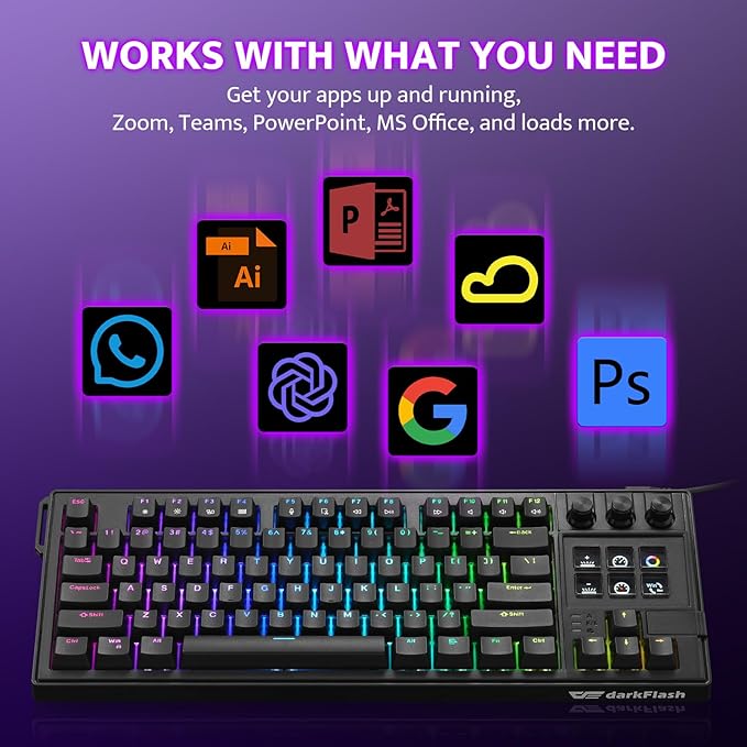 darkFlash K87PRO TKL Mechanical Keyboard with 6 LCD Stream Control Keys & 3 Media Knobs – Gasket Mount, Hot-Swappable RGB Gaming & Streaming Macro Keyboard for PC & Mac (Black)