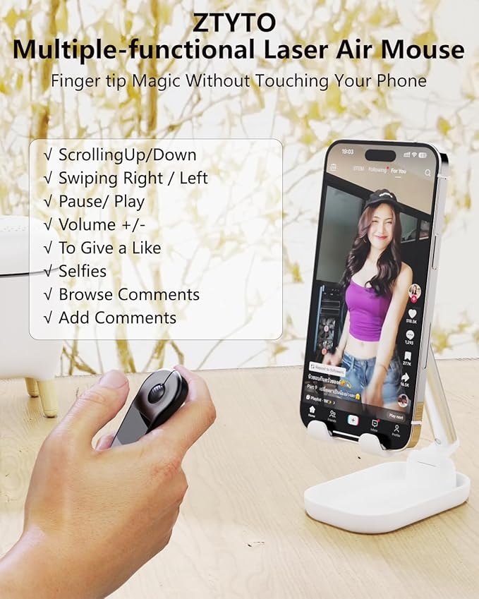 Air Mouse Rechargeable Wireless Presenter with Touchpad for PC/Laptop/iOS/Android, Bluetooth Remote Control for PowerPoint/Keynote/TikTok/Camera/Kindle App (Black)