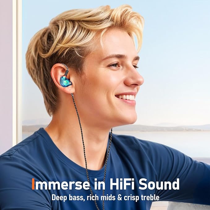 Vibes 202M Wired Earbuds - HiFi in Ear Monitor Headphones - Noise Isolating Ear Buds w/ Mic - Clear Sound, Deep Bass & Comfort-Fit Gaming Earphones - MMCX to 3.5mm & Silver Plated Cord, Carrying Case