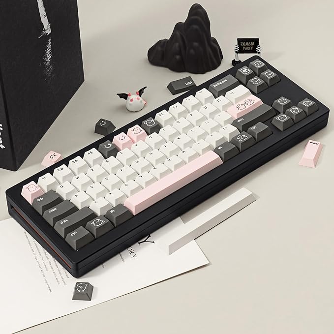 Cute Ghost Theme PBT Keycaps 134 Keys - Five-Sided Dye-Sublimation Cherry Profile Custom Key Caps for Cherry MX Switches Mechanical Gaming Keyboards (60%/65%/75%/80%/100% Layout)