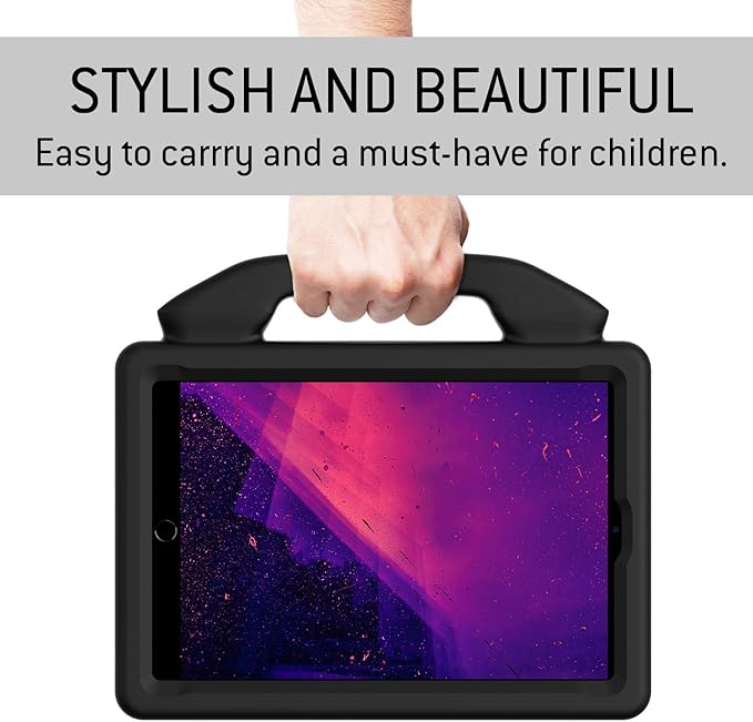 Kids Case for iPad mini 7 (A17 Pro) 2024 & iPad mini 6 2021, 8.3-inch iPad mini 6th/7th Cover, AMZER Lightweight Shockproof EVA Foam Handle Stand Anti-Slip Grip Rugged Case, Black