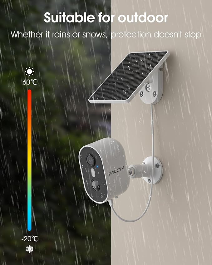 ARCCTV Security Camera Wireless Outdoor, 4MP Recharge Battery Powered WiFi Camera with Solar Panel, Motion Detection, Color Night Vision, 2-Way-Audio, 2.4G/5G Dual Band WiFi (2 Pack)