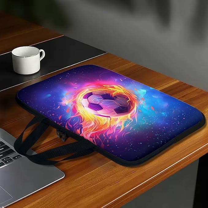 Fire Soccer Ball Laptop Sleeve Case for Women Men 12 Inch Laptop Protector with Multiple Uses Lightweight Computer Sleeve Tablet Bag Laptop Carrying Case Gifts for Boys, Galaxy Space
