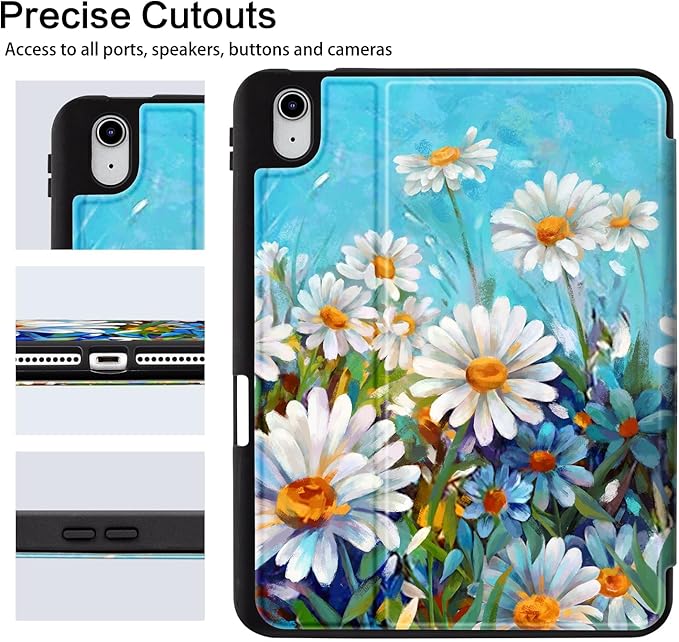 Vimorco for iPad A16 Case 11-inch 2025, for iPad (A16) 11th/10th Generation Case Pencil Holder, Typing Stand & 4 Viewing Angles, Faux Leather Slim Cover, Auto Sleep/Wake, Daisy Flower