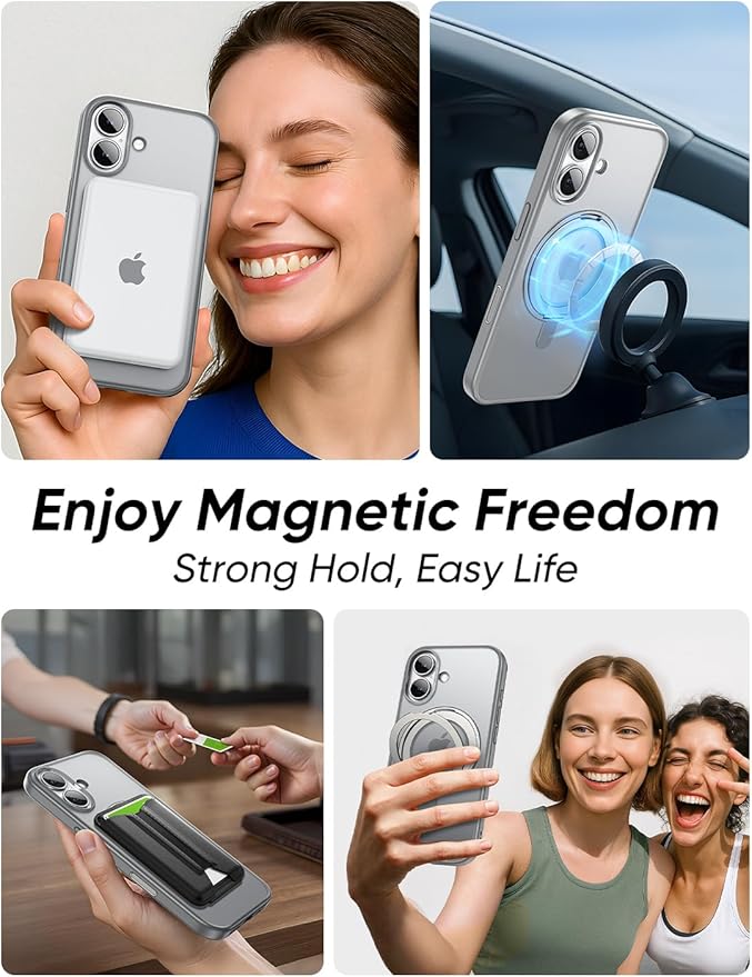 MAGIC JOHN 360° Rotatable Magnetic Invisible Stand for iPhone 17 Case [Camera Control Button] [Compatible with MagSafe] 16FT Shockof for iPhone 17 Case with Kickstand, Gray