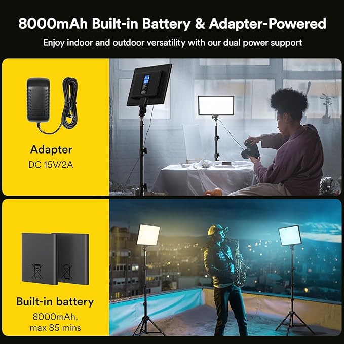 RALENO 13" Edge-Lit LED Video Light Panel Kit (2-Pack), Bi-Color 2500K-6500K Soft Studio Lights with CRI 95+, 75" Stand & 8000mAh Battery, Photography Light for Streaming/Zoom/YouTube/Makeup