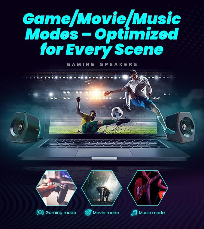 Edifier Hecate RGB Gaming Speakers, 32W Peak Power, Bluetooth 5.1, Game/Movie/Music Modes, 12 RGB Lighting Effects, Compact Design for PC/PS4/Desktop - Black