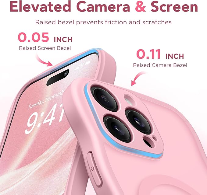 CAPRARO for iPhone 16 Pro Max Case for Women Girls, Upgraded [Full Camera Protection] [Compatible with MagSafe] Cute Wave Translucent Matte Phone Case for iPhone 16 Pro Max, Peach Pink