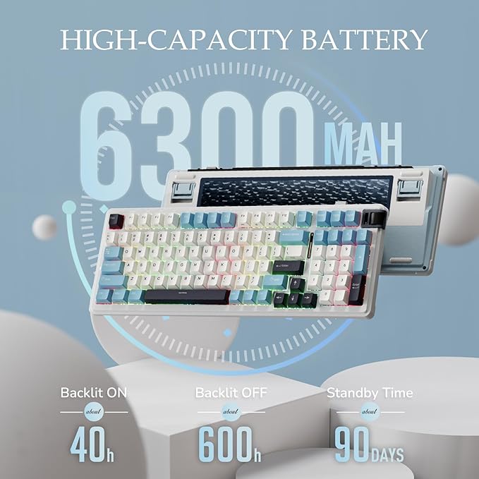 KZZI K98 Wireless Mechanical Keyboard with Number Pad & Volume Knob, Triple Mode BT/2.4G/USB-C Gaming Keyboard, Gasket Mount, PBT Keycaps, Hot Swappable, Creamy Sounding