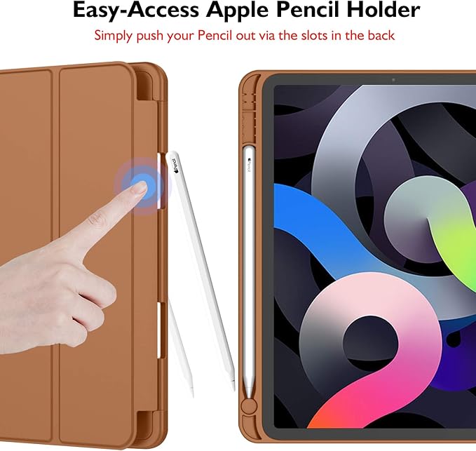 iMieet iPad Air 11 Inch Case M4/M3/M2(2026/2025/2024), iPad Air 5th/4th Generation Case 2022/2020 10.9 Inch with Pencil Holder,Trifold Stand Smart Case with Soft TPU Back(Brown)