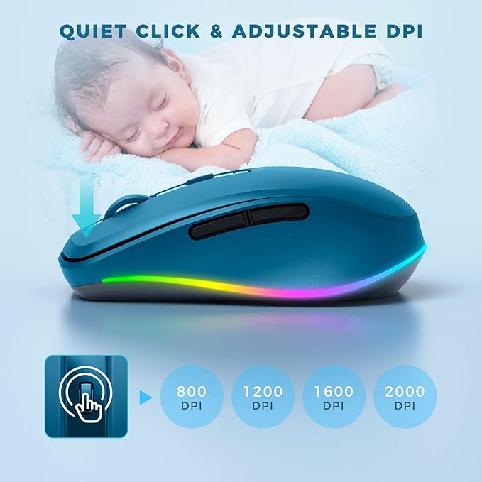 PEIOUS Wireless Mouse Jiggler - LED Wireless Mice with Build-in Mouse Mover, Rechargeable Moving Mouse for Laptop with Undetectable Random Movement Keeps Computers Awake - Dark Blue