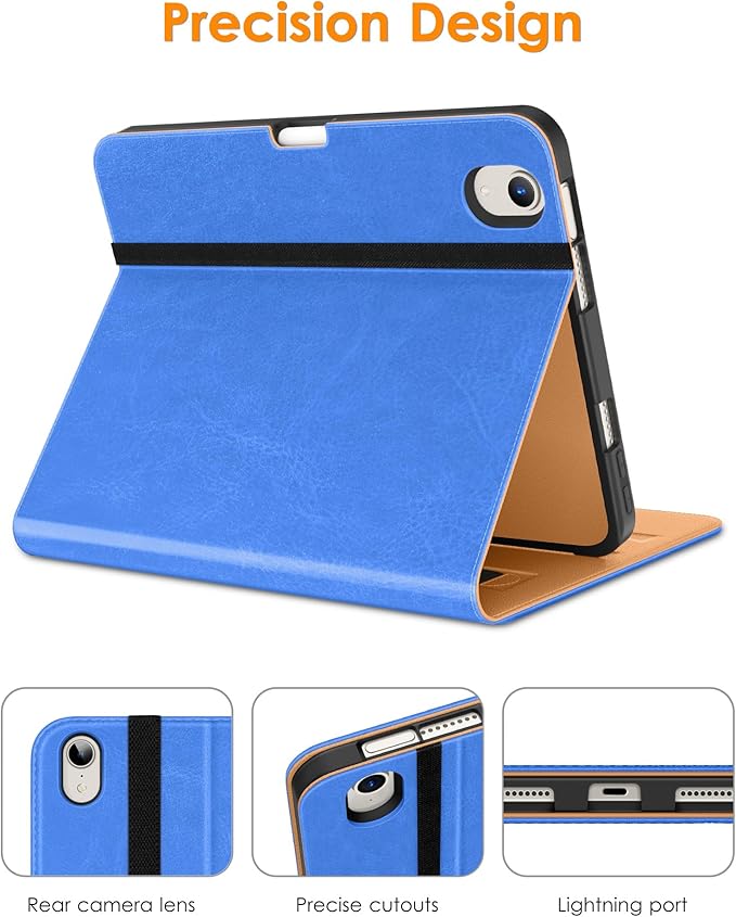 DTTO for iPad mini 7th (A17 Pro) 2024/iPad Mini 6th Generation Case 2021 8.3 Inch, Premium Leather Business Folio Stand Cover for Mini 7/6 with Pencil Holder-Multiple Viewing Angles, Royal Blue