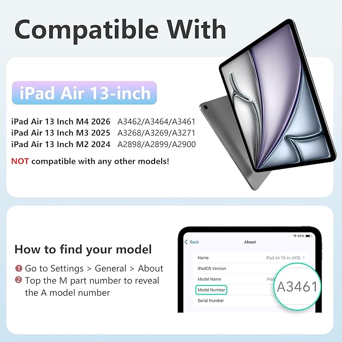 Wenlaty for iPad Air 13 Inch Case M4/M3/M2 (2026/2025/2024) with Pencil Holder, Slim Trifold Stand Protective Cover for iPad Air 13 Case with Clear Transparent Back, Auto Wake/Sleep -Black