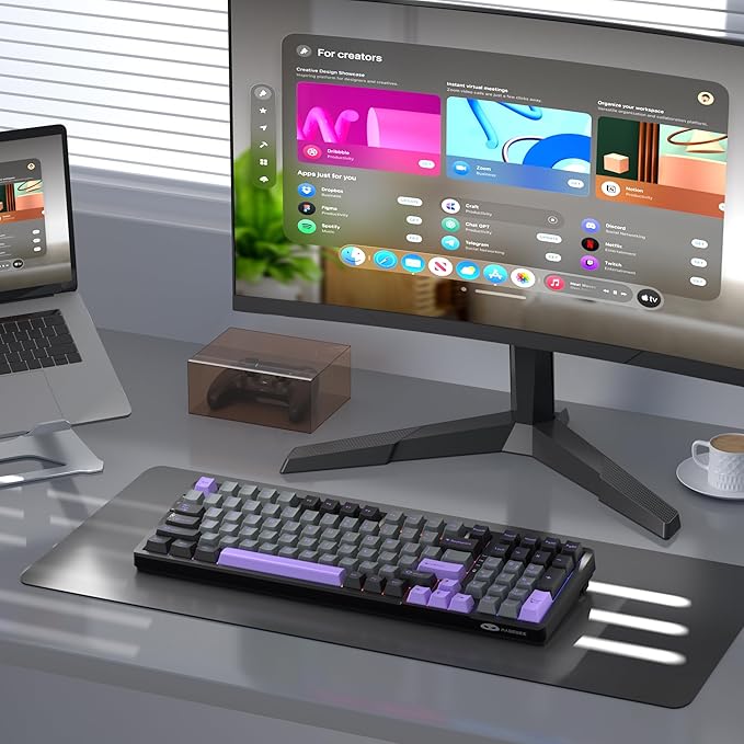 MageGee LIGHT100 Wireless Creamy Keyboard, Gasket Structure Hot Swappable, Tri-Mode 2.4G/USB-C/BT5.0 RGB Backlit Mechanical Gaming Keyboard for Win/Mac/PC, PBT Keycap, 4000mAh Battery, Purple