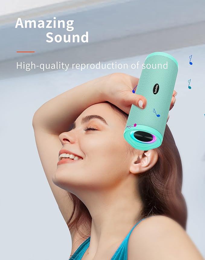 HEYSONG Portable Bluetooth Speaker, Waterproof Wireless Shower Speakers with Good Bass, IPX7 Floating, 5000mAh, TF Card, Loud Sound for Beach, Pool, Kayak Accessories, Gifts for Women, Girl-Mint Green