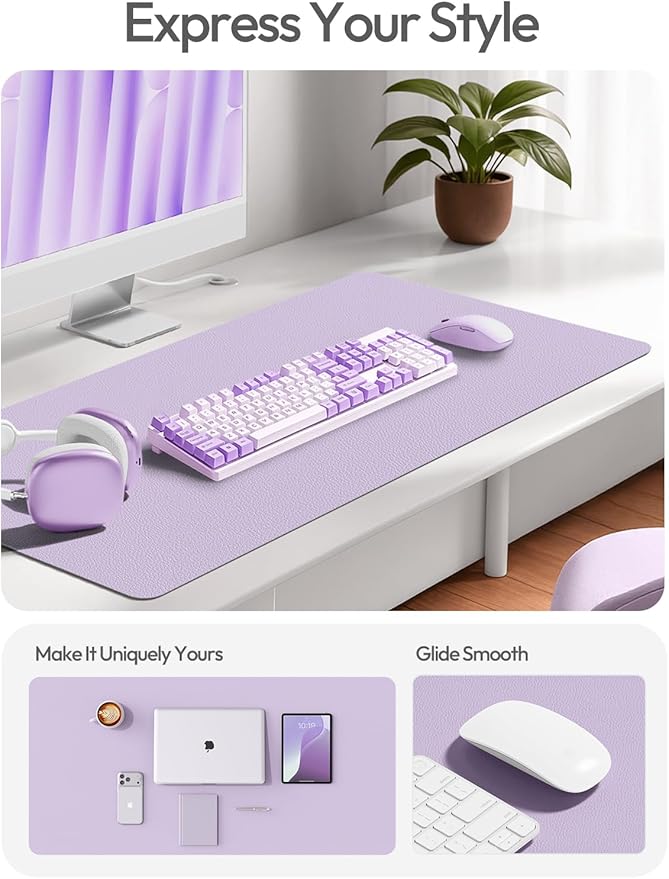 YSAGi Leather Desk Protector, Office Mat, Large Mouse Mat, Non-Slip PU Leather Blotter, Laptop Desk Pad, Waterproof Writing Pad for Office and Home (Light Purple, 47.2" x 23.6")